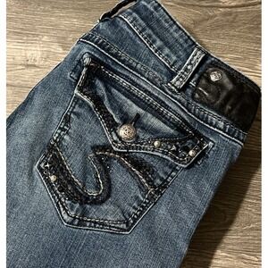 Silver Jeans Women's Tuesday Low Boot Flap Pocket Jeweled Jeans Size 30x33